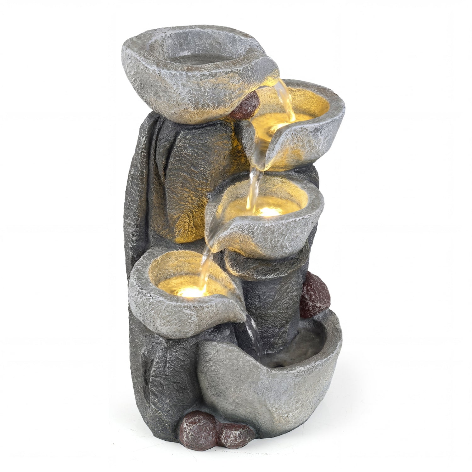 5-Tier Outdoor Water Fountain With LED Lights, 17.5 Inch H, Gray Outdoor Decor Gray at Gallery Canada