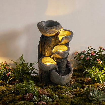 5-Tier Outdoor Water Fountain With LED Lights, 17.5 Inch H, Gray Outdoor Decor at Gallery Canada