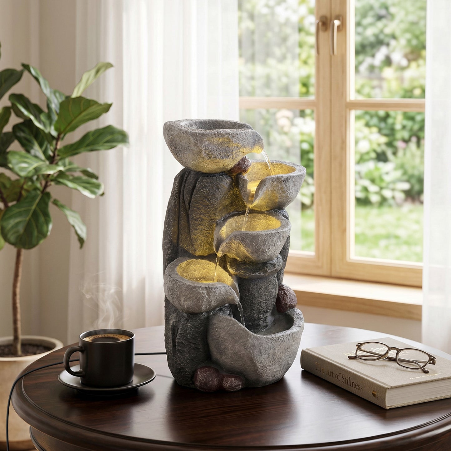 5-Tier Outdoor Water Fountain With LED Lights, 17.5 Inch H, Gray Outdoor Decor at Gallery Canada