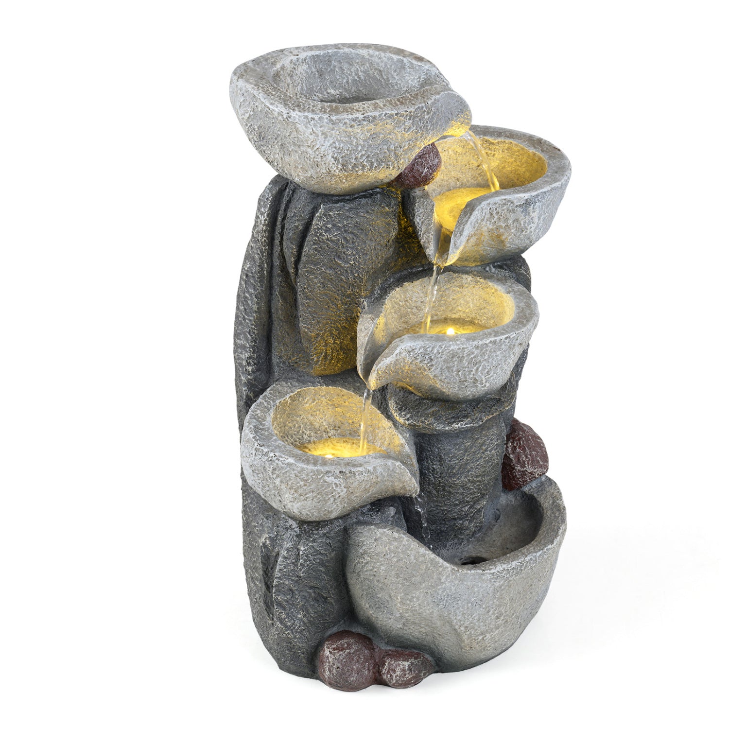 5-Tier Outdoor Water Fountain With LED Lights, 17.5 Inch H, Gray Outdoor Decor Gray at Gallery Canada