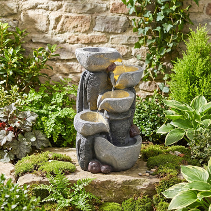 5-Tier Outdoor Water Fountain With LED Lights, 17.5 Inch H, Gray Outdoor Decor at Gallery Canada