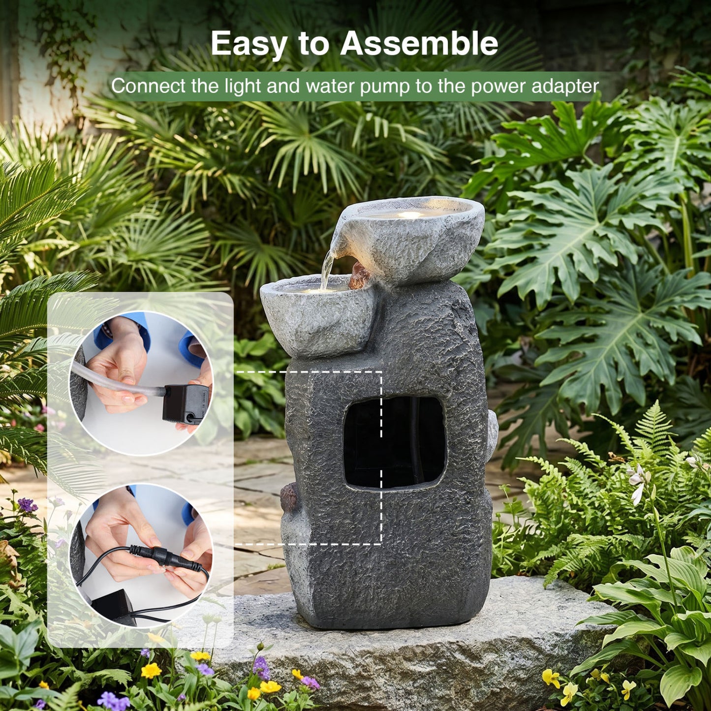 5-Tier Outdoor Water Fountain With LED Lights, 17.5 Inch H, Gray Outdoor Decor at Gallery Canada