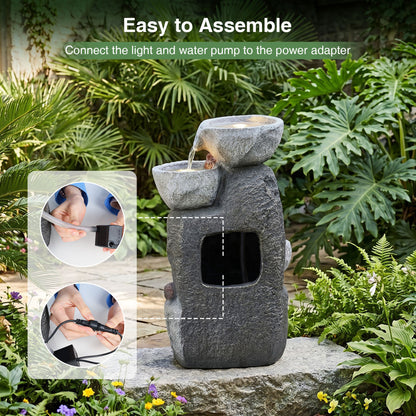 5-Tier Outdoor Water Fountain With LED Lights, 17.5 Inch H, Gray Outdoor Decor at Gallery Canada