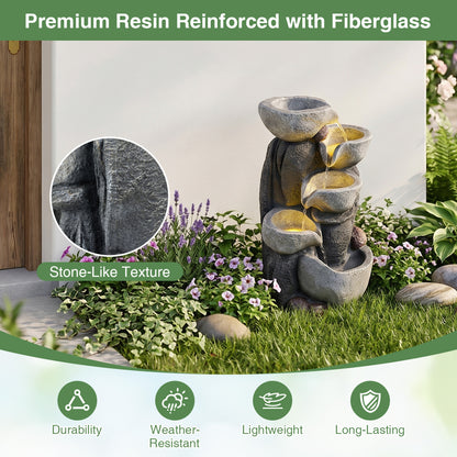 5-Tier Outdoor Water Fountain With LED Lights, 17.5 Inch H, Gray Outdoor Decor at Gallery Canada