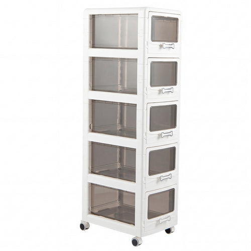 5-Tier Plastic Drawer Storage Organizer, Rolling Cart, Lockable Wheels