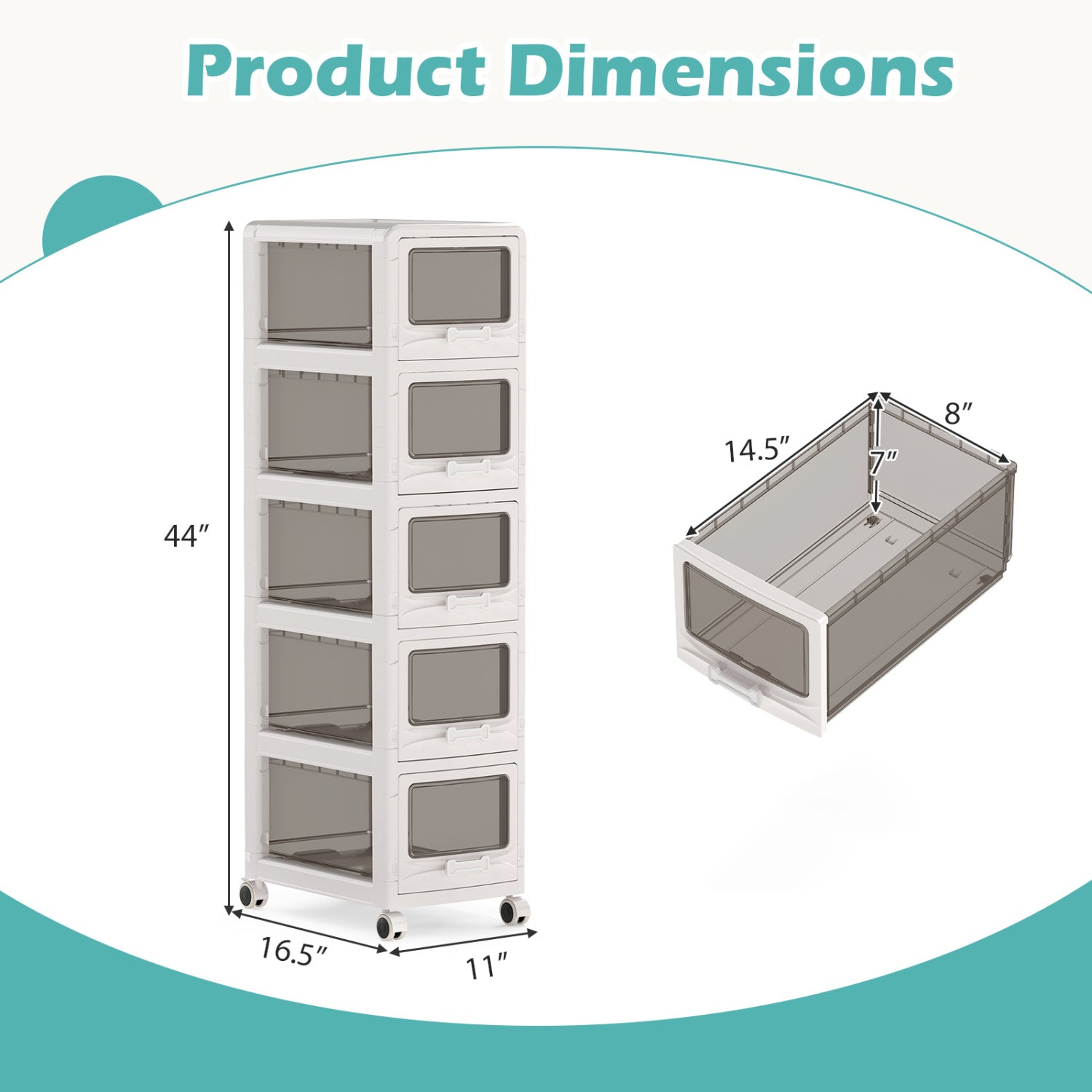 5-Tier Plastic Drawer Storage Organizer, Rolling Cart, Lockable Wheels File Cabinets at Gallery Canada