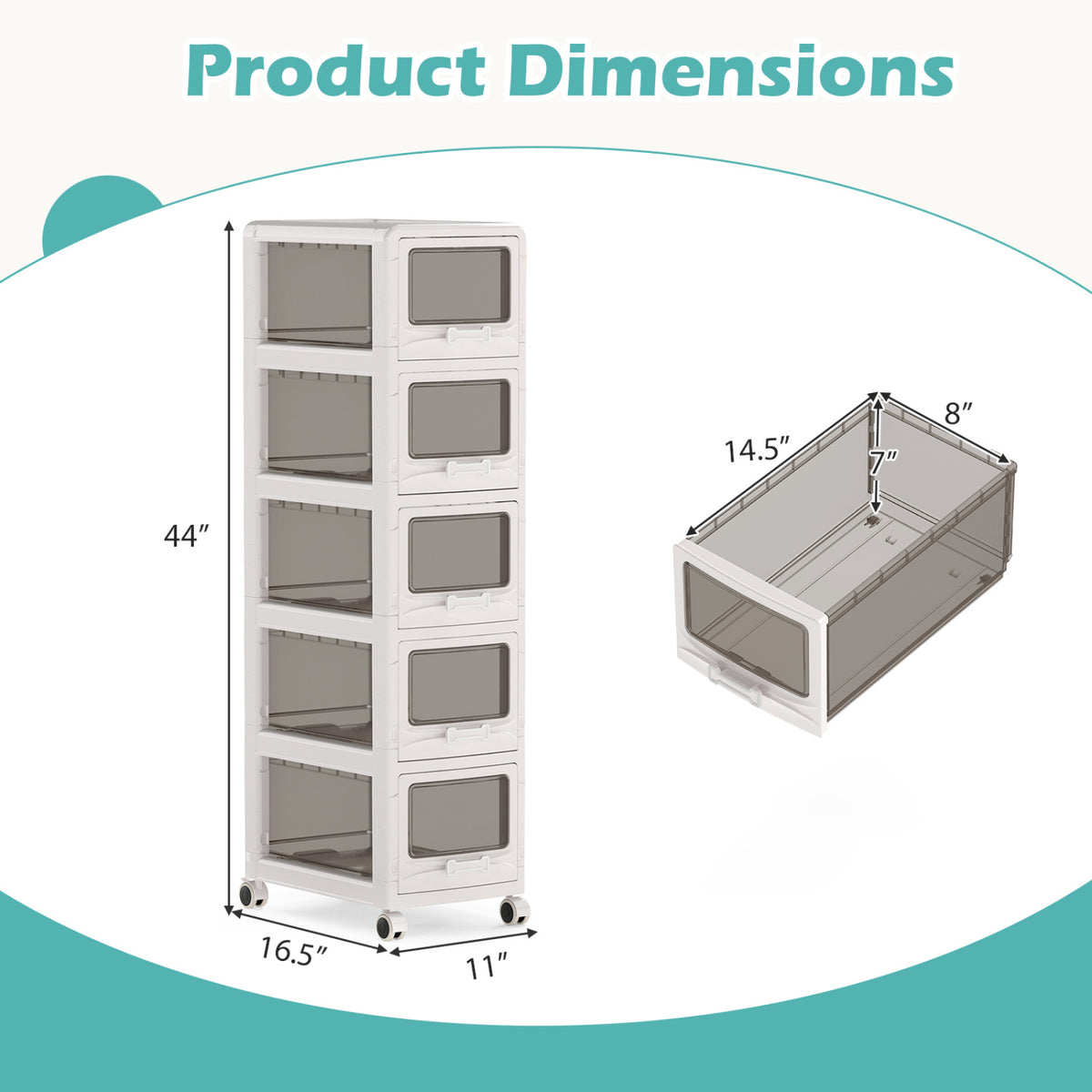 5-Tier Plastic Drawer Storage Organizer, Rolling Cart, Lockable Wheels File Cabinets at Gallery Canada