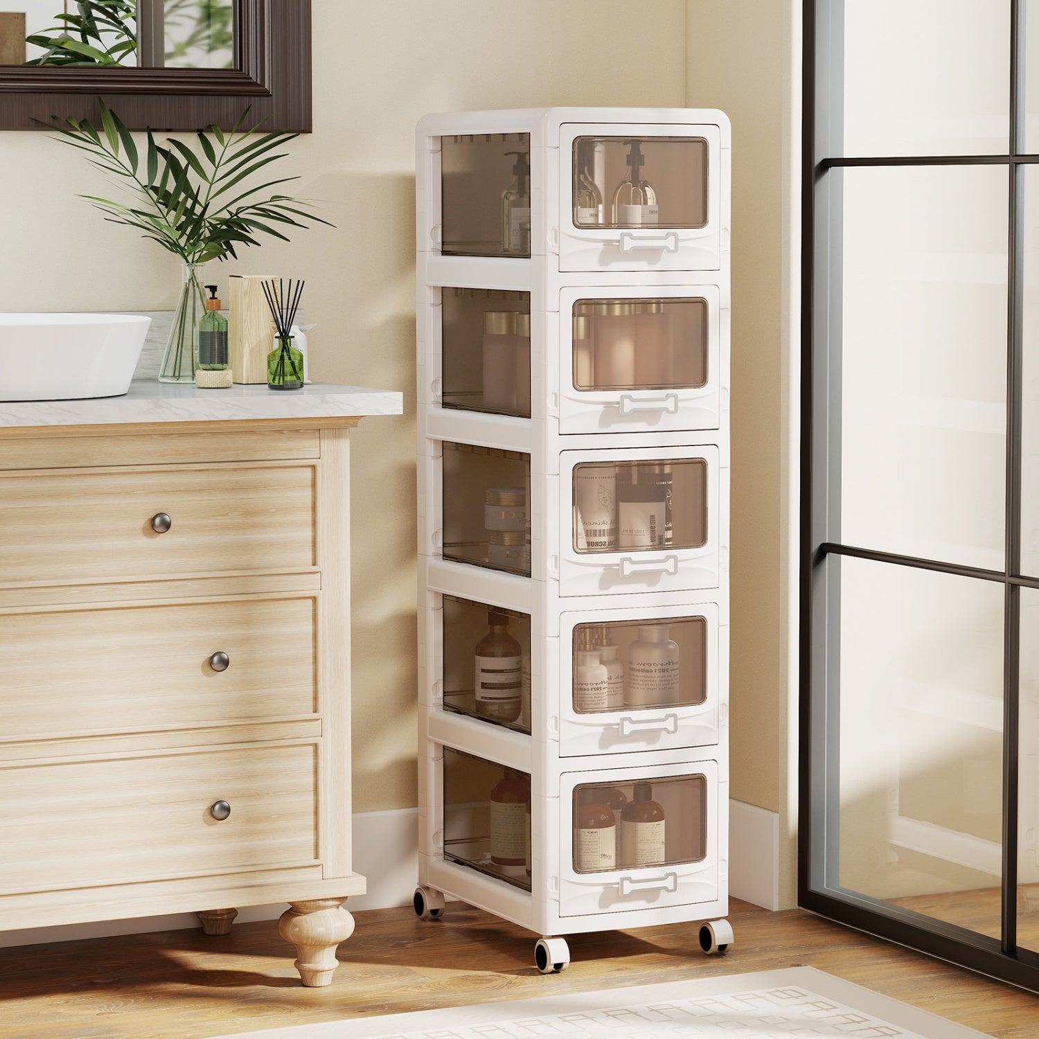 5-Tier Plastic Drawer Storage Organizer, Rolling Cart, Lockable Wheels File Cabinets at Gallery Canada
