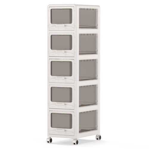 5-Tier Plastic Drawer Storage Organizer, Rolling Cart, Lockable Wheels
