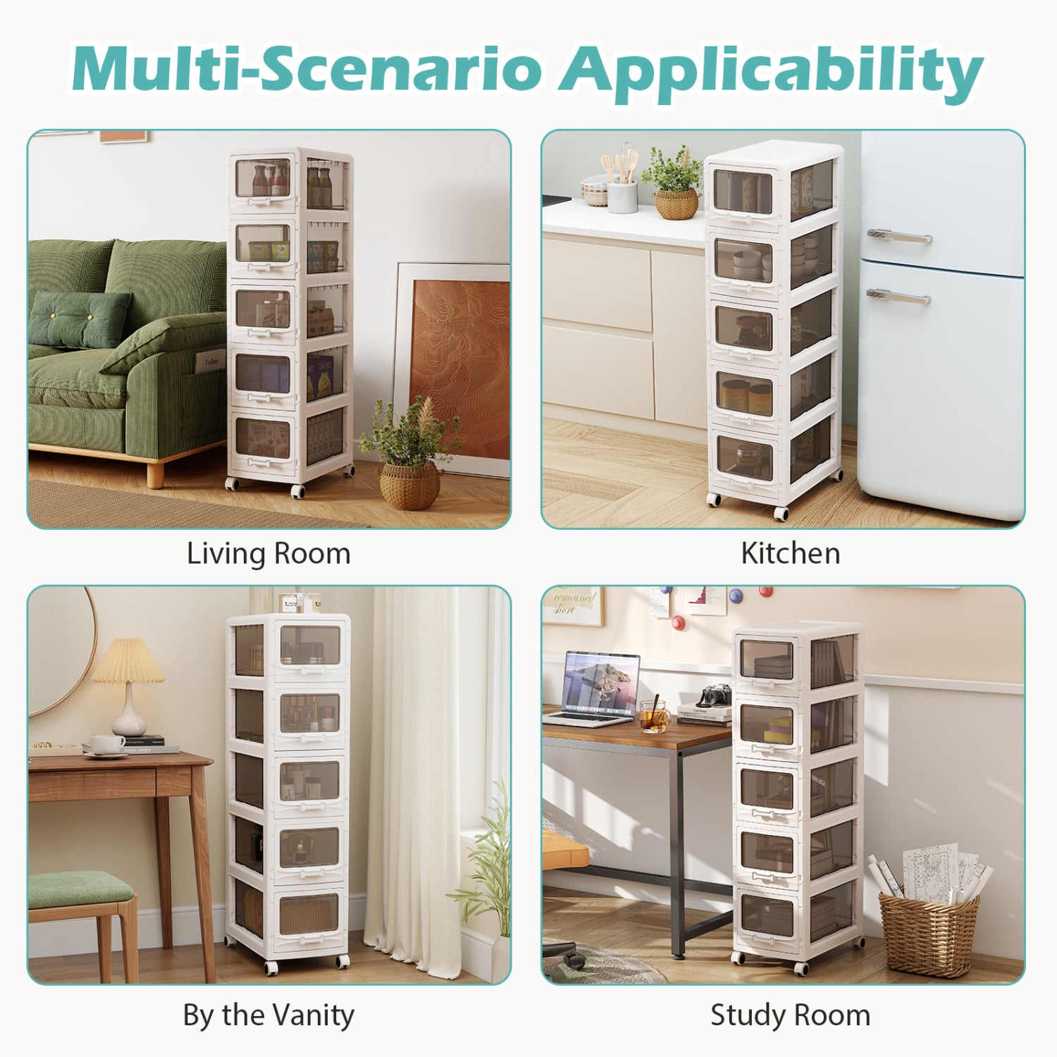 5-Tier Plastic Drawer Storage Organizer, Rolling Cart, Lockable Wheels File Cabinets at Gallery Canada