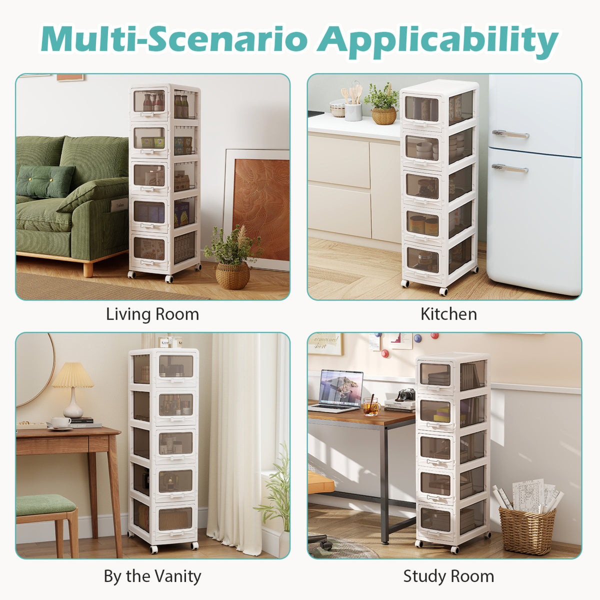 5-Tier Plastic Drawer Storage Organizer, Rolling Cart, Lockable Wheels File Cabinets at Gallery Canada