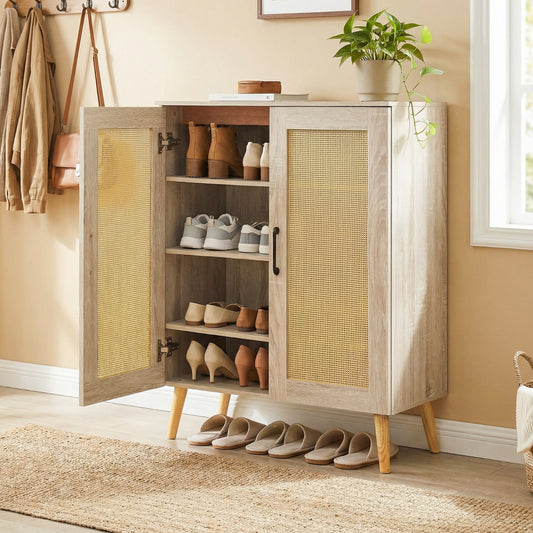 5-Tier Rattan Shoe Cabinewith 3 Removable Shelves, Natural Shoe Racks & Storage Benches Natural at Gallery Canada