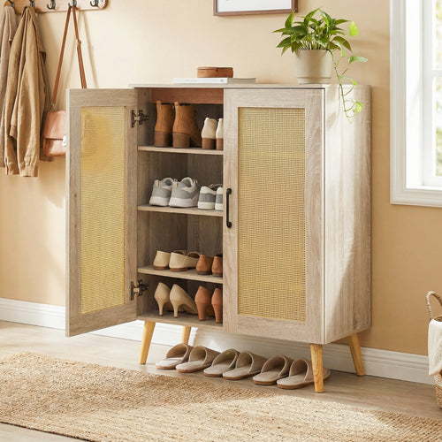5-Tier Rattan Shoe Cabinewith 3 Removable Shelves, Natural