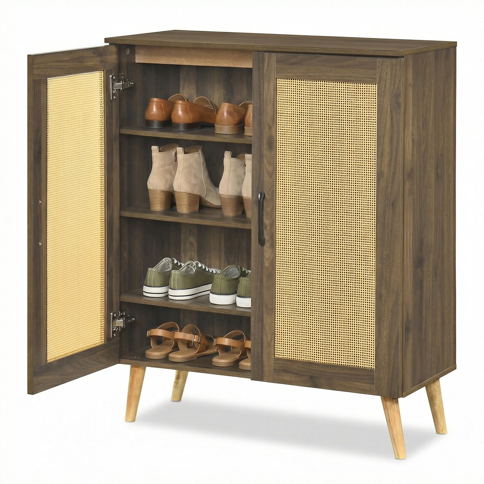 5-Tier Rattan Shoe Cabinewith 3 Removable Shelves, Walnut Shoe Racks & Storage Benches at Gallery Canada