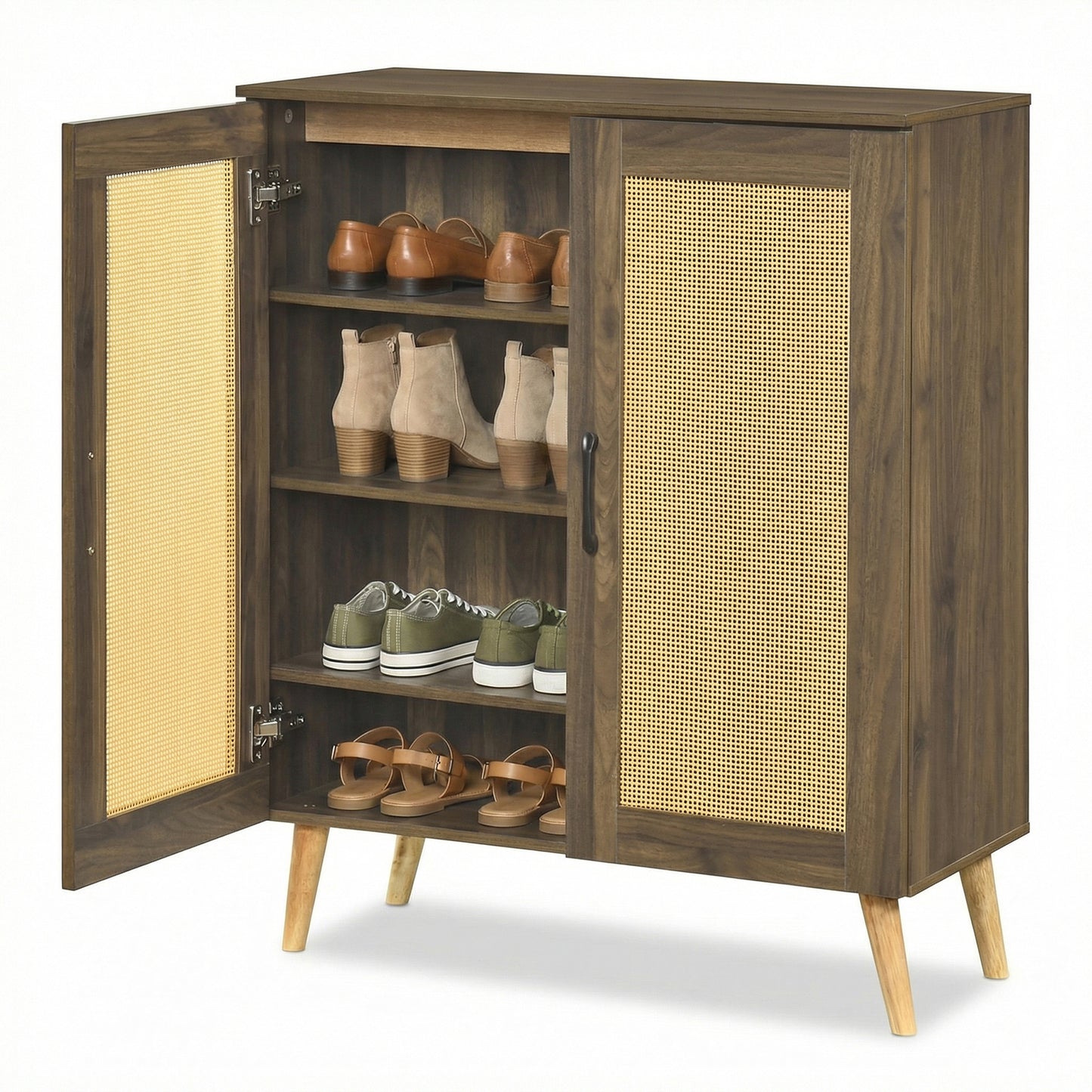 5-Tier Rattan Shoe Cabinewith 3 Removable Shelves, Walnut Shoe Racks & Storage Benches at Gallery Canada