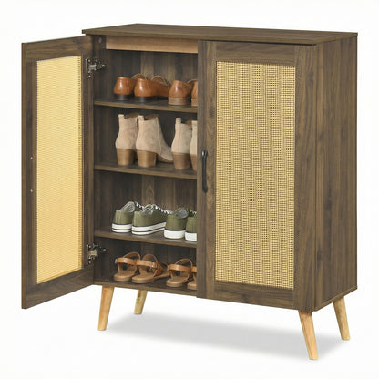 5-Tier Rattan Shoe Cabinewith 3 Removable Shelves, Walnut Shoe Racks & Storage Benches at Gallery Canada