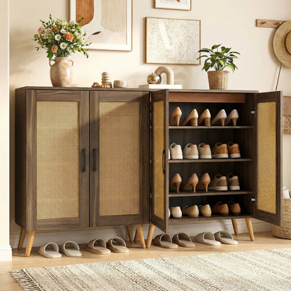 5-Tier Rattan Shoe Cabinewith 3 Removable Shelves, Walnut Shoe Racks & Storage Benches at Gallery Canada