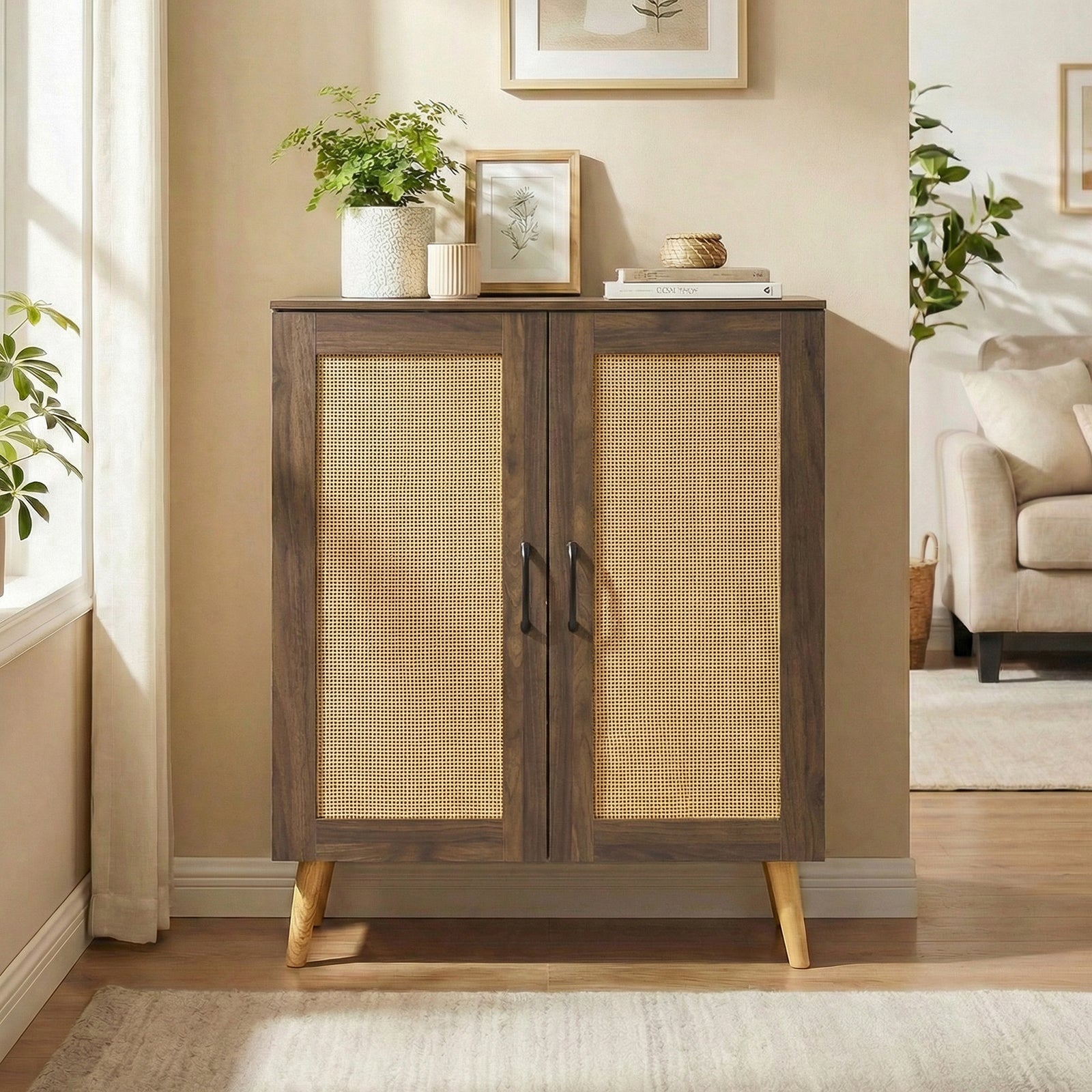 5-Tier Rattan Shoe Cabinewith 3 Removable Shelves, Walnut Shoe Racks & Storage Benches at Gallery Canada