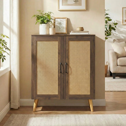 5-Tier Rattan Shoe Cabinewith 3 Removable Shelves, Walnut Shoe Racks & Storage Benches at Gallery Canada