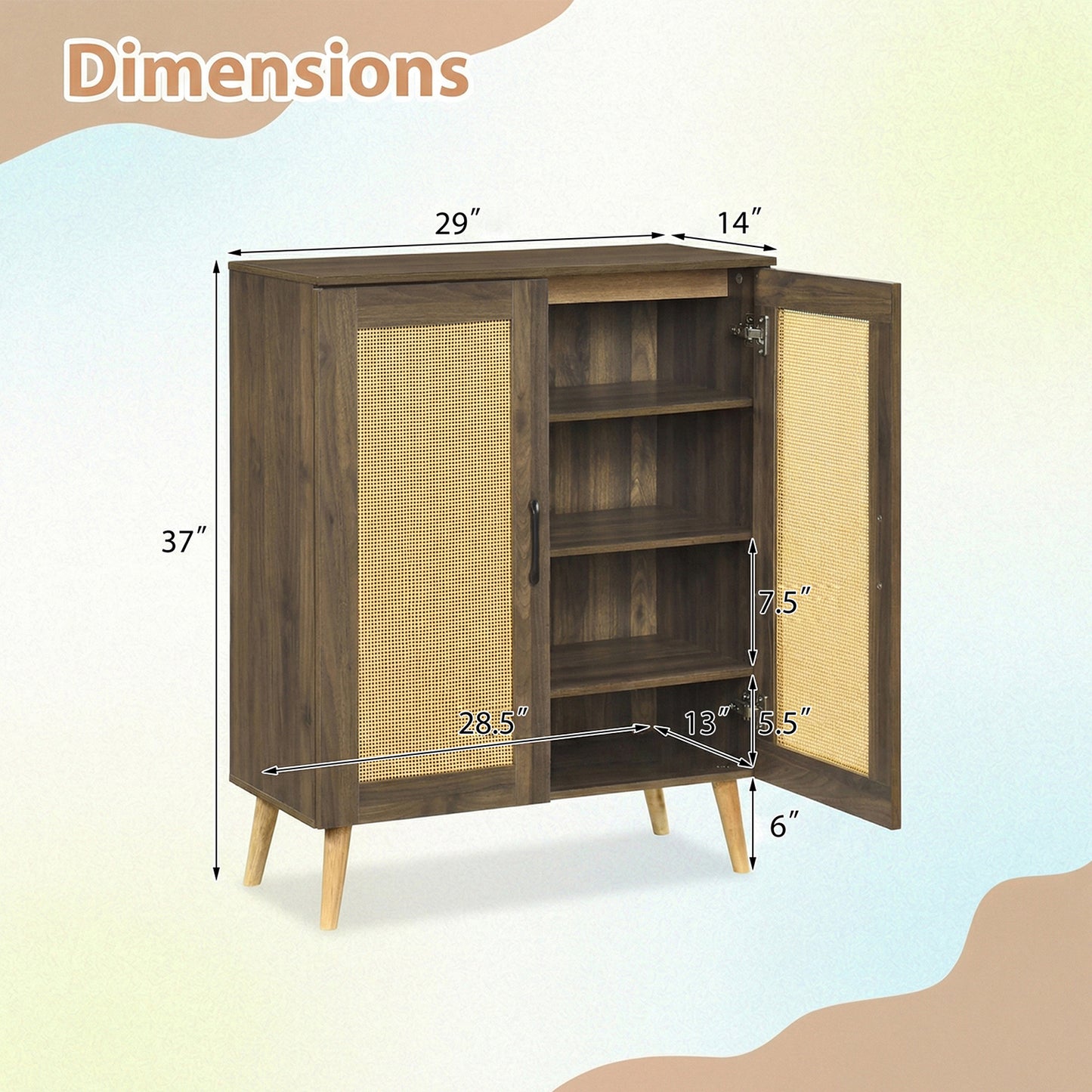 5-Tier Rattan Shoe Cabinewith 3 Removable Shelves, Walnut Shoe Racks & Storage Benches at Gallery Canada