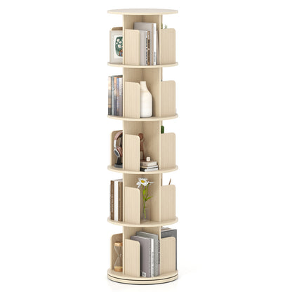 5-Tier Rotating Bookshelf 360° Display Rack with Dividers and Anti-falling Baffles, Natural Bookcases at Gallery Canada