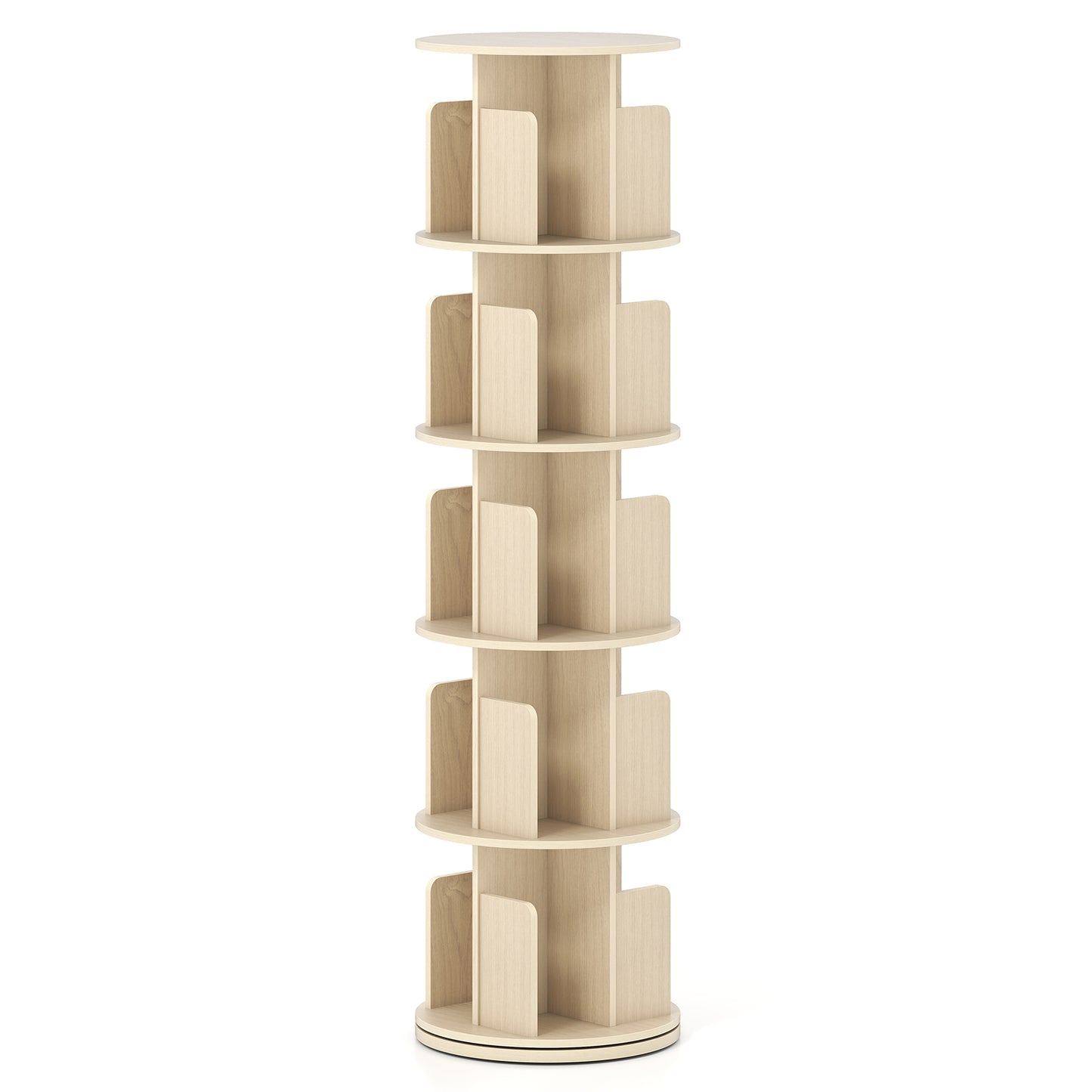5-Tier Rotating Bookshelf 360° Display Rack with Dividers and Anti-falling Baffles, Natural Bookcases at Gallery Canada
