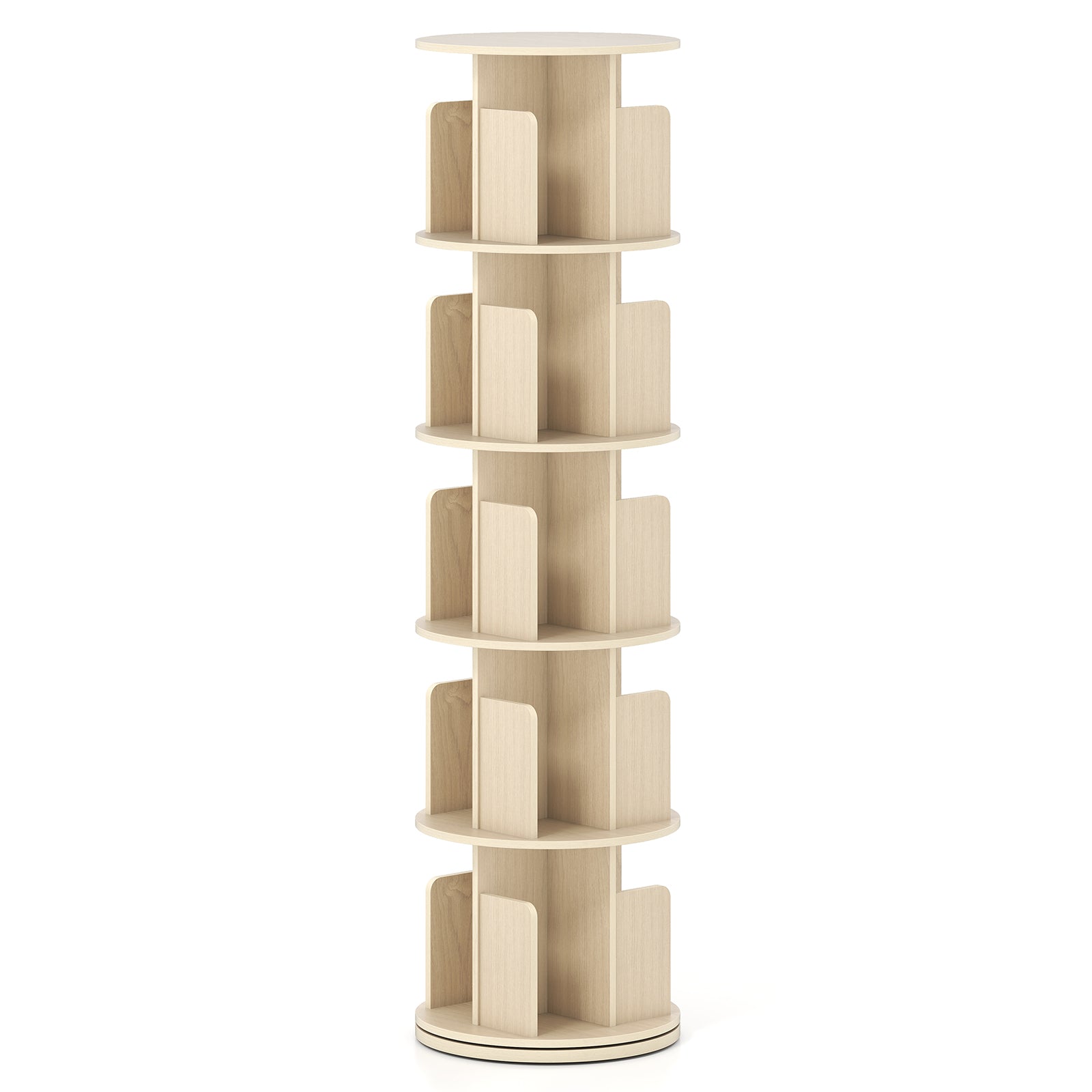 5-Tier Rotating Bookshelf 360° Display Rack with Dividers and Anti-falling Baffles, Natural Bookcases at Gallery Canada