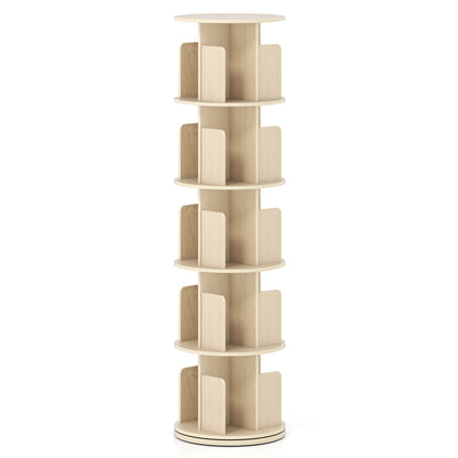 5-Tier Rotating Bookshelf 360° Display Rack with Dividers and Anti-falling Baffles, Natural Bookcases at Gallery Canada