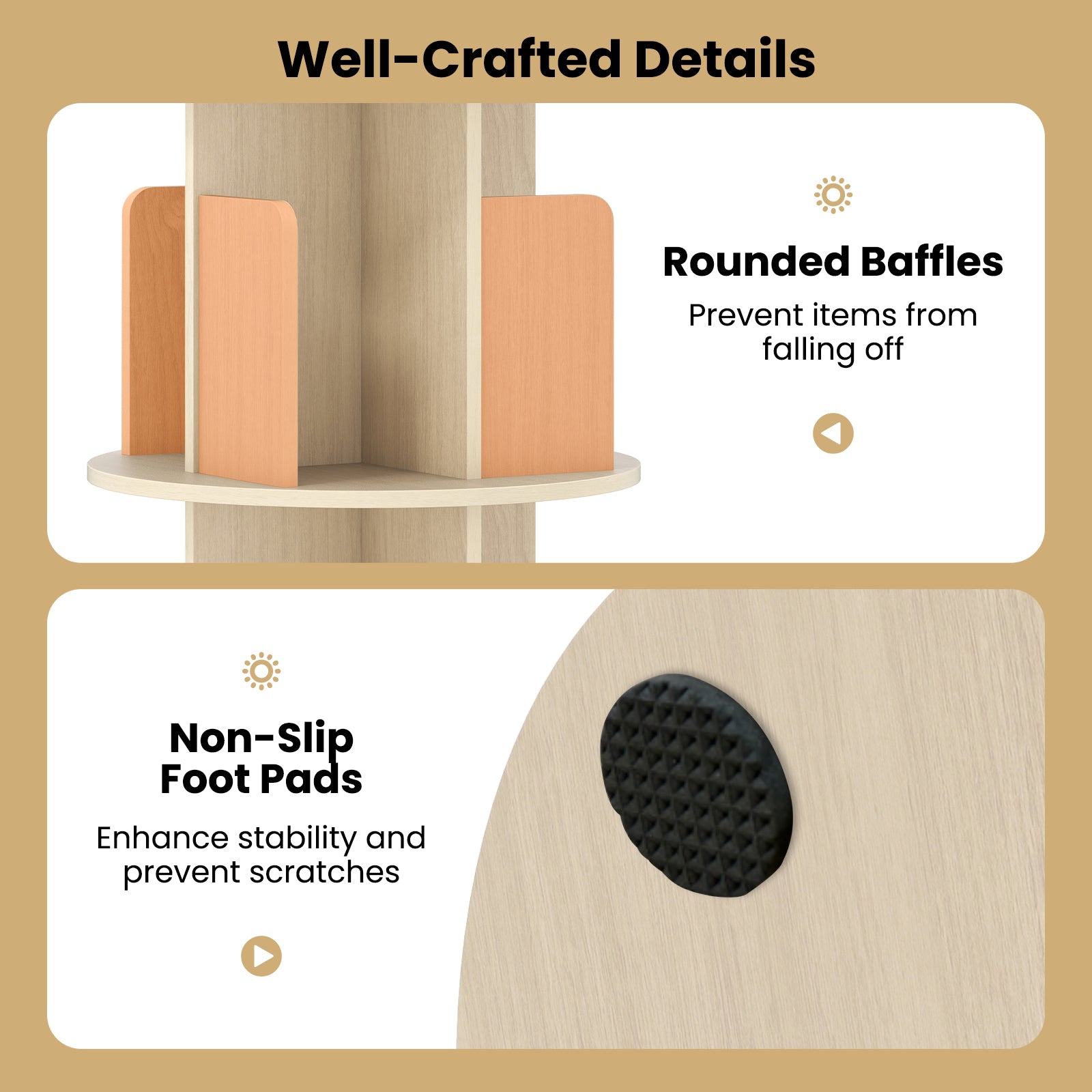 5-Tier Rotating Bookshelf 360° Display Rack with Dividers and Anti-falling Baffles, Natural Bookcases at Gallery Canada