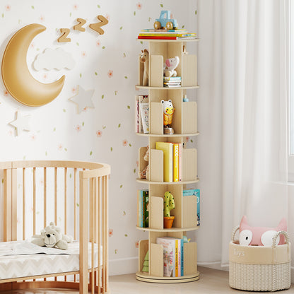 5-Tier Rotating Bookshelf 360° Display Rack with Dividers and Anti-falling Baffles, Natural Bookcases at Gallery Canada