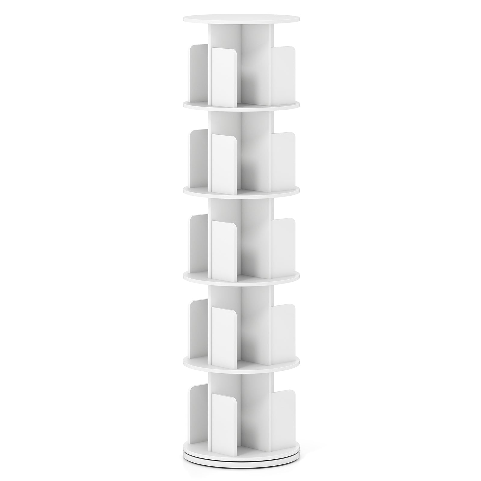 5-Tier Rotating Bookshelf 360° Display Rack with Dividers and Anti-falling Baffles, White Bookcases at Gallery Canada