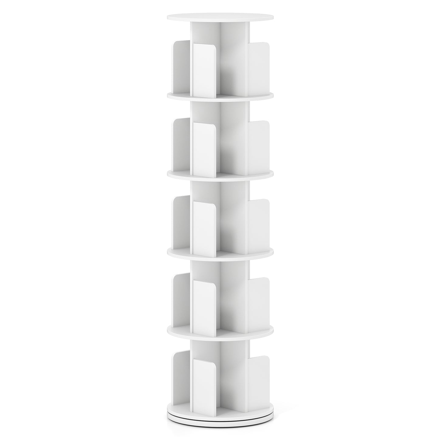 5-Tier Rotating Bookshelf 360° Display Rack with Dividers and Anti-falling Baffles, White Bookcases at Gallery Canada