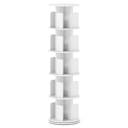 5-Tier Rotating Bookshelf 360° Display Rack with Dividers and Anti-falling Baffles, White Bookcases at Gallery Canada