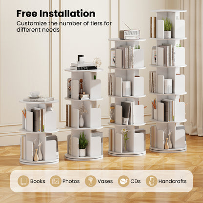 5-Tier Rotating Bookshelf 360° Display Rack with Dividers and Anti-falling Baffles, White Bookcases at Gallery Canada