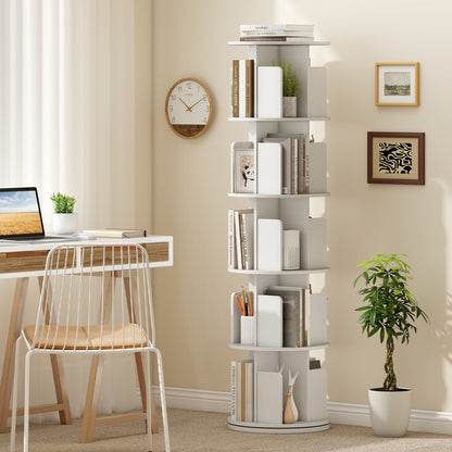 5-Tier Rotating Bookshelf 360° Display Rack with Dividers and Anti-falling Baffles, White Bookcases at Gallery Canada