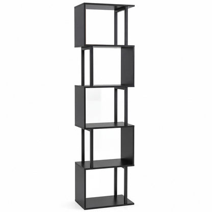 Bibliothèque en forme de S à 5 niveaux, cubes ouverts, anti-basculement, noire