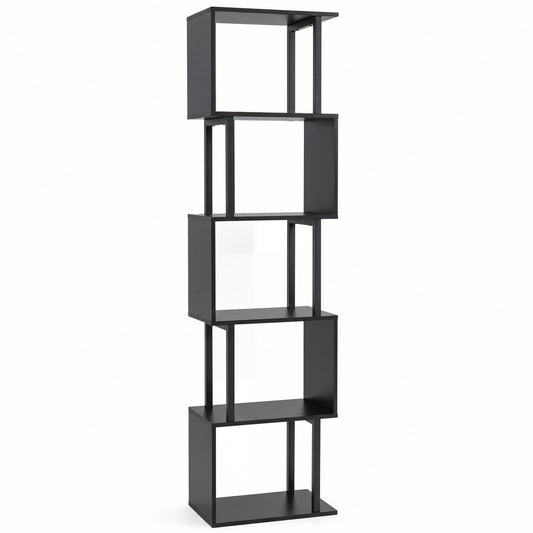 5-Tier S-Shaped Bookshelf, Open Cubes, Anti-Toppling, Black Bookcases Black at Gallery Canada