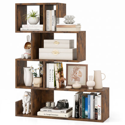 Bibliothèque en S à 5 étages, cubes ouverts, brun rustique