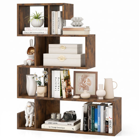 5-Tier S-Shaped Bookshelf, Open Cubes, Rustic Brown Bookcases Rustic Brown at Gallery Canada