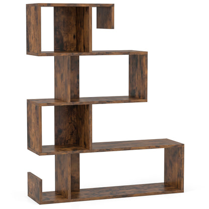 Bibliothèque en S à 5 étages, cubes ouverts, brun rustique