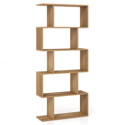 Étagère à livres en forme de S à 5 niveaux avec kit anti-basculement, Naturel