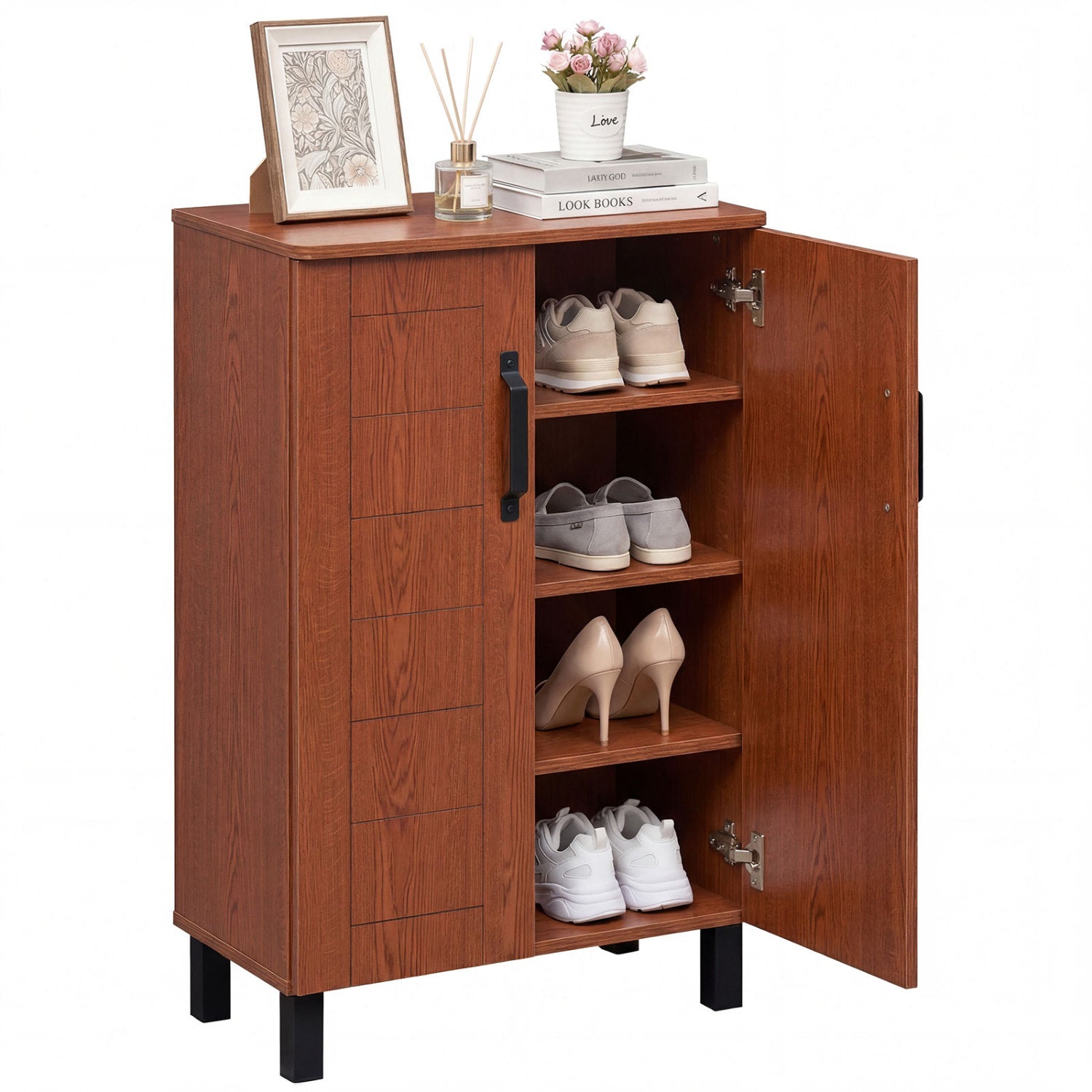 5-Tier Wooden Shoe Storage Cabinet, Freestanding Shoe Rack Organizer, Brown Shoe Racks & Storage Benches at Gallery Canada