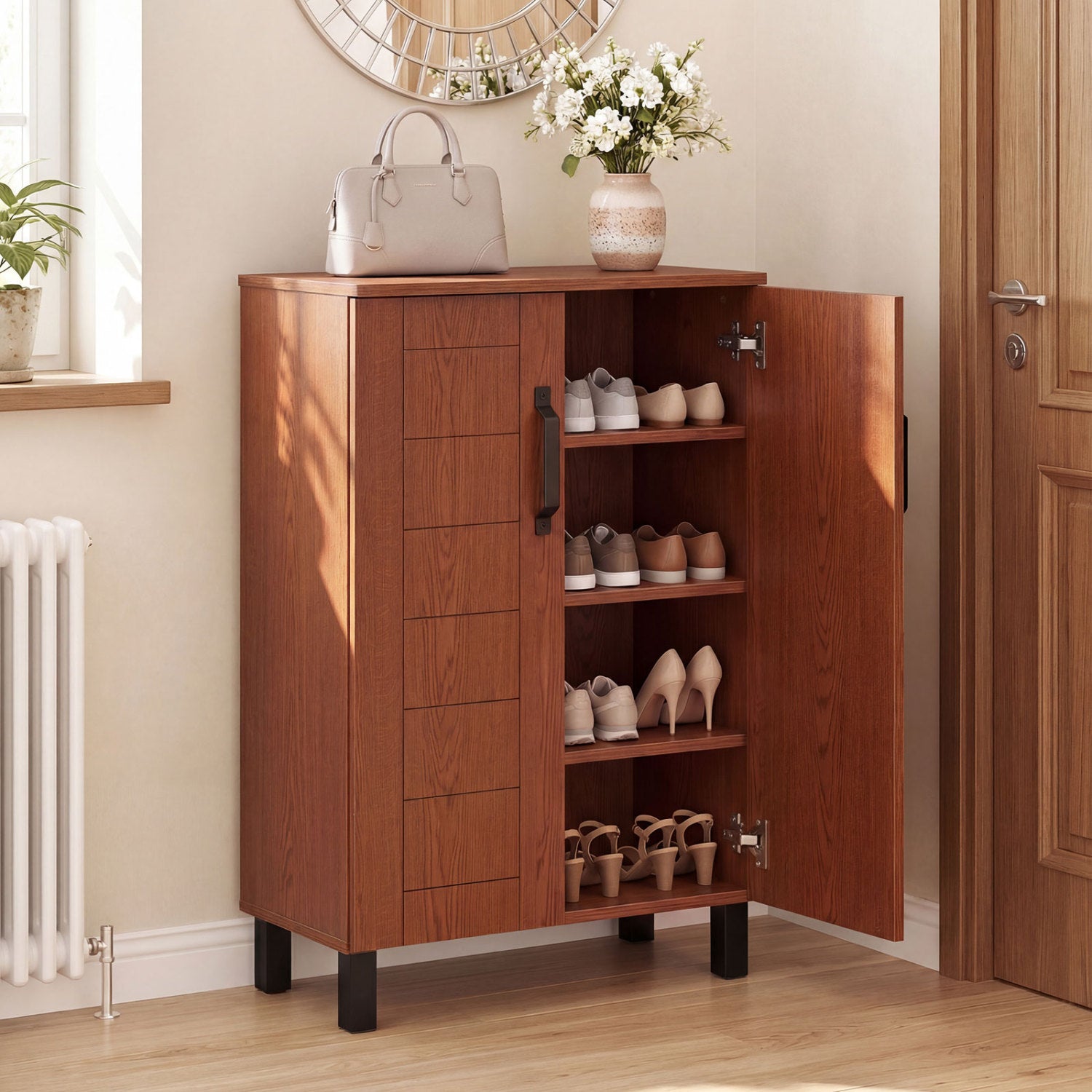 5-Tier Wooden Shoe Storage Cabinet, Freestanding Shoe Rack Organizer, Brown Shoe Racks & Storage Benches at Gallery Canada