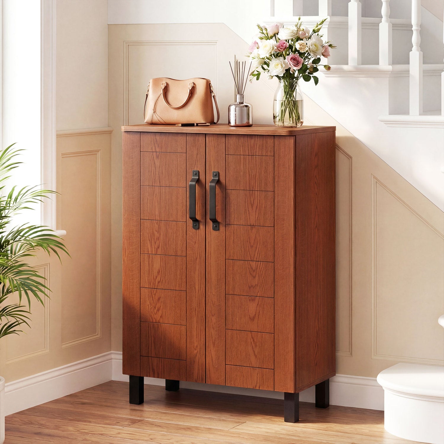5-Tier Wooden Shoe Storage Cabinet, Freestanding Shoe Rack Organizer, Brown Shoe Racks & Storage Benches at Gallery Canada
