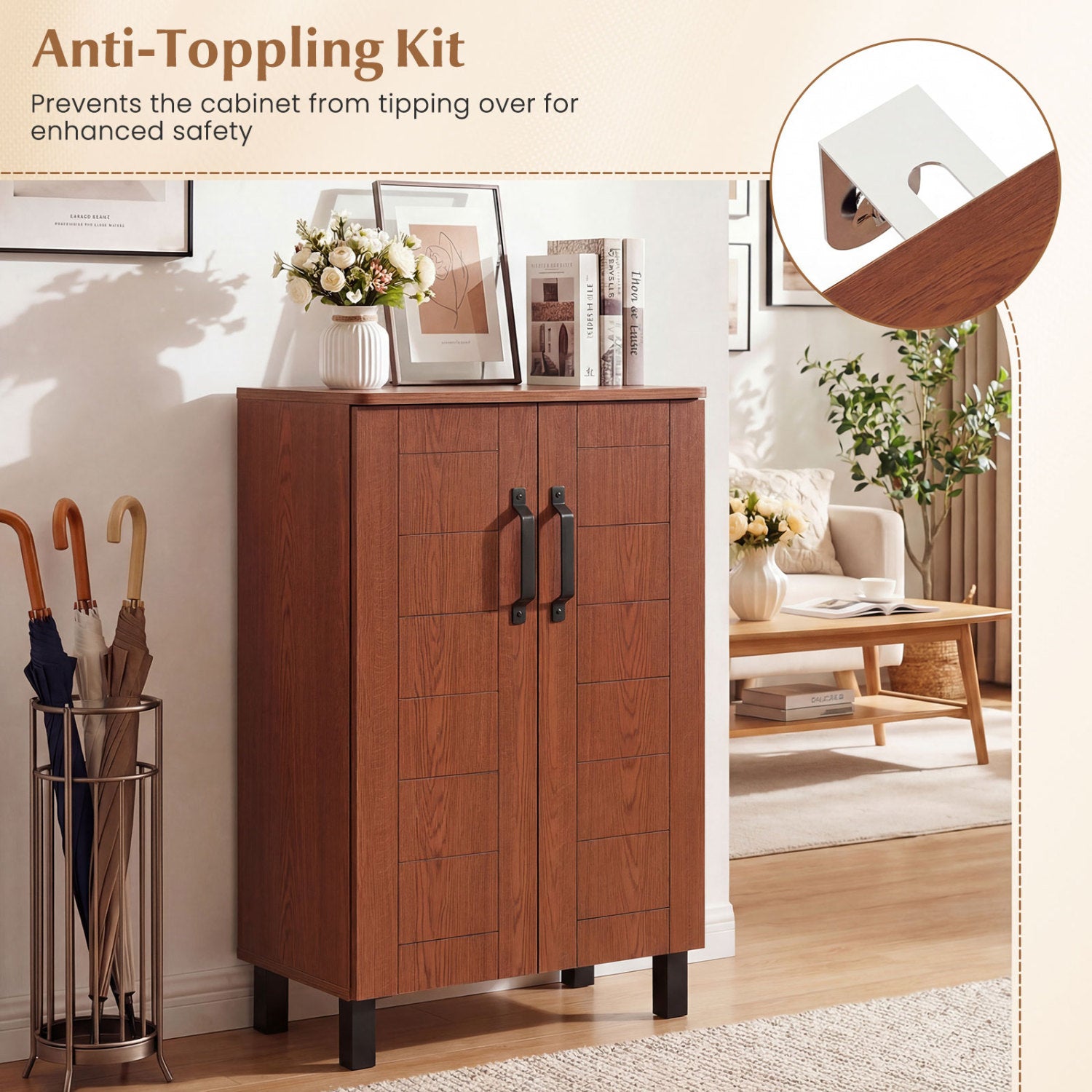 5-Tier Wooden Shoe Storage Cabinet, Freestanding Shoe Rack Organizer, Brown Shoe Racks & Storage Benches at Gallery Canada