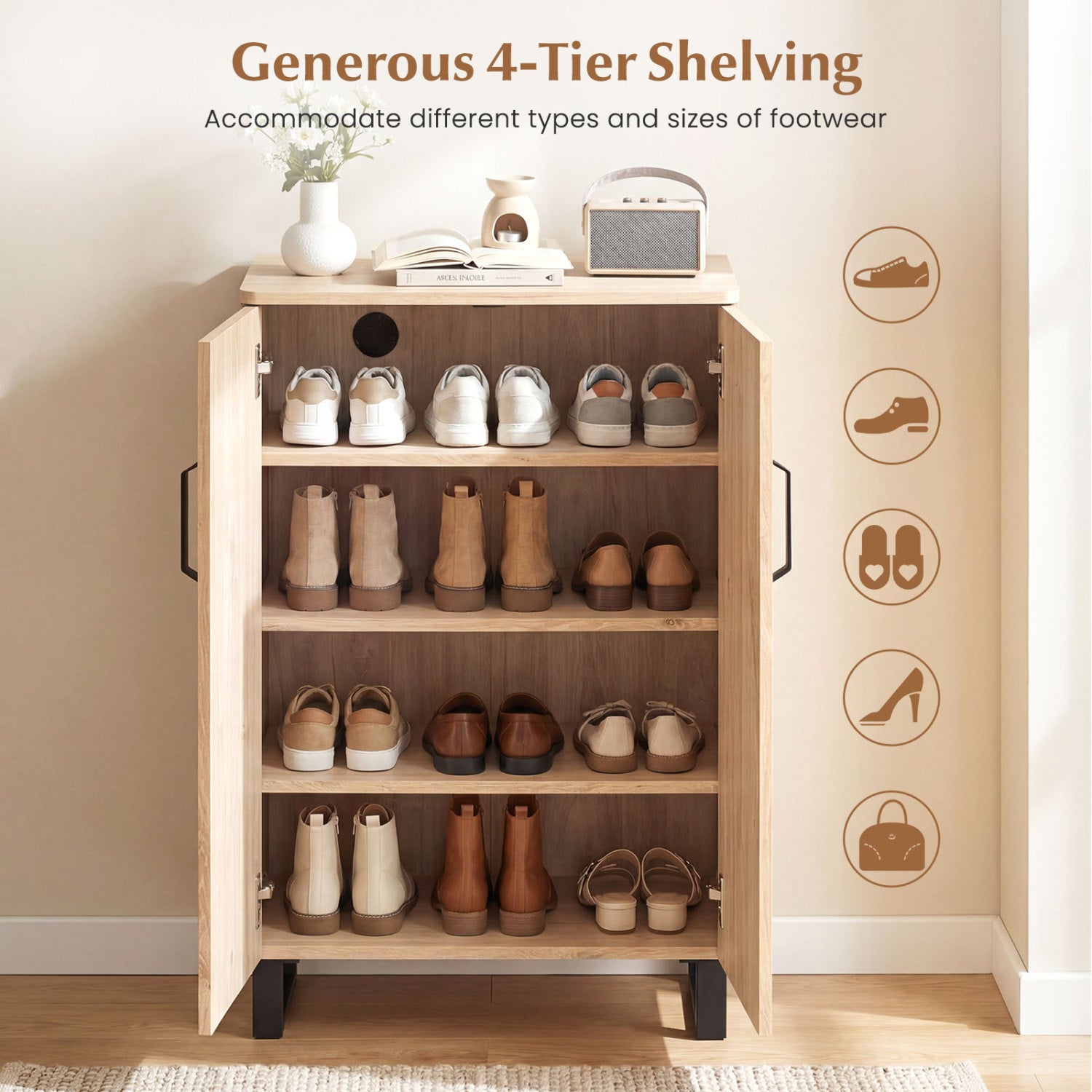 5-Tier Shoe Storage Cabinet, Wooden Shoe Rack Organizer, Natural Shoe Racks & Storage Benches at Gallery Canada