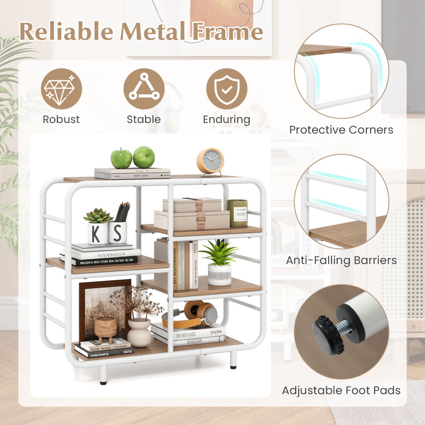 5-Tier Open Book Shelf, Metal Frame, Natural Bookcases at Gallery Canada