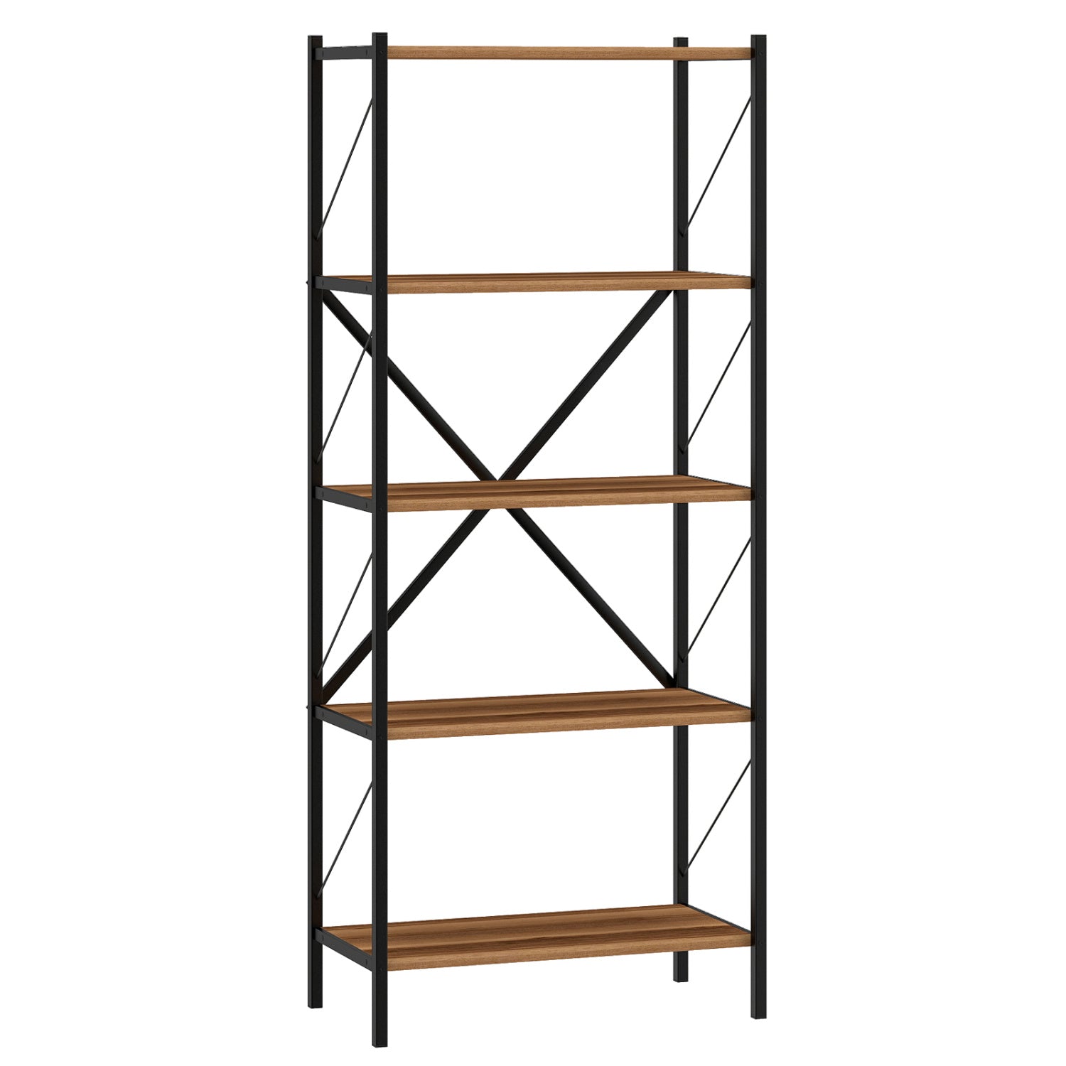 5-Tier Tall Bookshelf Industrial Bookcase with Heavy-Duty Metal Frame Modern Storage, Walnut Bookcases Walnut at Gallery Canada