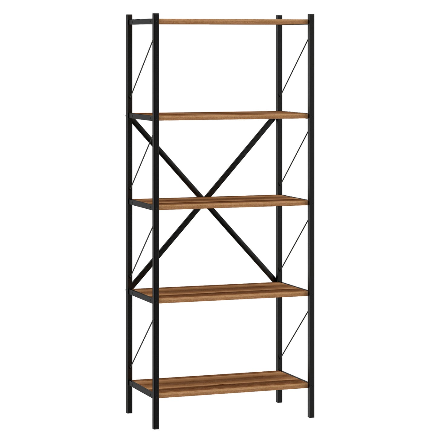 5-Tier Tall Bookshelf Industrial Bookcase with Heavy-Duty Metal Frame Modern Storage, Walnut Bookcases Walnut at Gallery Canada
