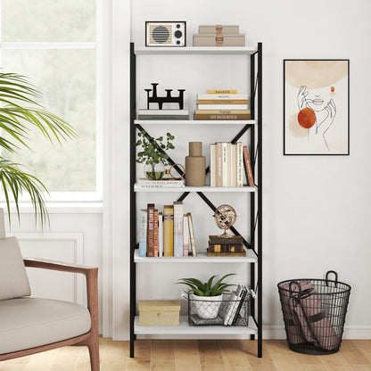 5-Tier Tall Bookshelf Industrial Bookcase with Heavy-Duty Metal Frame Modern Storage, White Bookcases at Gallery Canada